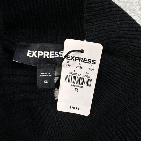Express Colorblock Wrap Mock Neck Crop Sweater Black Ivory NEW - Picture 4 of 9